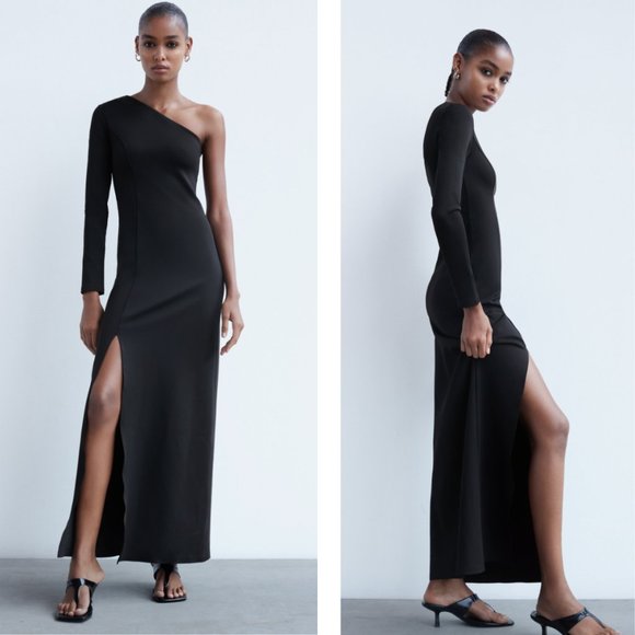 Zara Dresses & Skirts - Zara One Shoulder Maxi Bodycon Silhouette Dress with Side Slit NWT Small